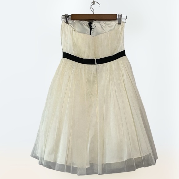 A. Drea sz S Off-White with Black Trim Strapless Tulle Dress with Lace Accents - Picture 2 of 8